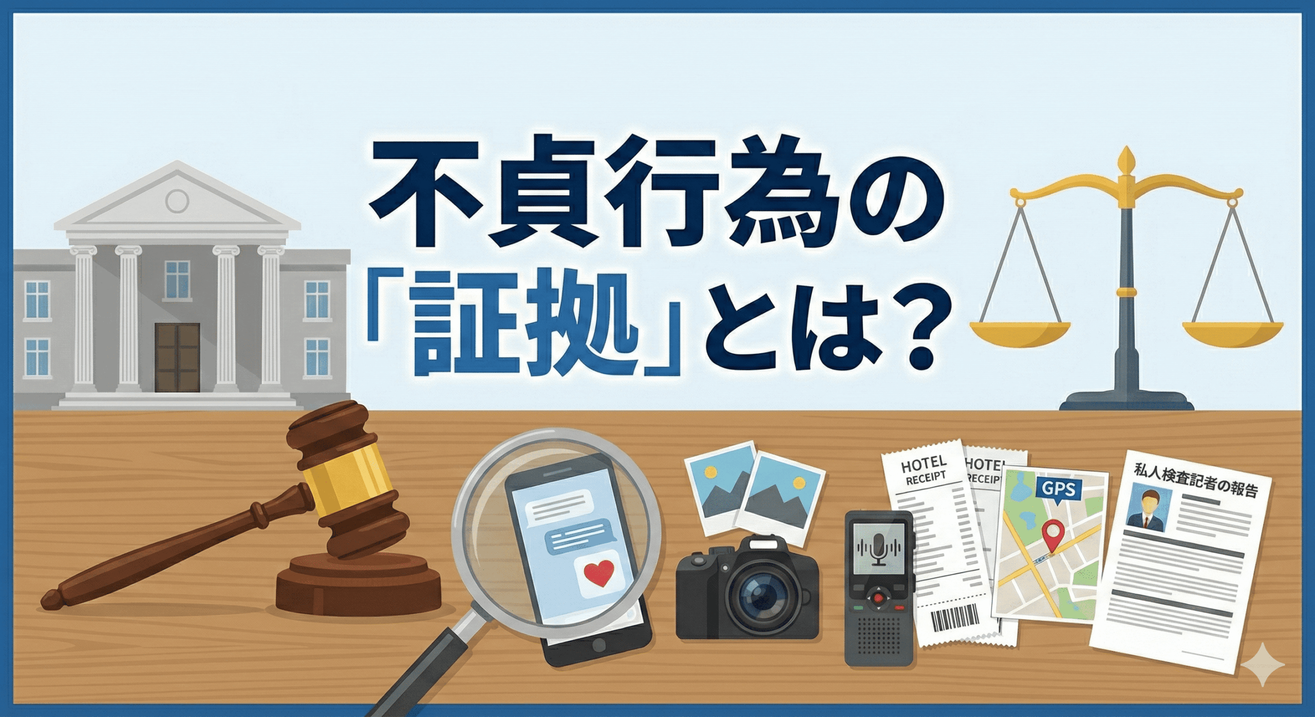 弁護士による法律解説記事のアイキャッチ画像。法廷を模した背景の前には、六法全書、木槌、そして「裁判事例」と書かれた書類が置かれている。中央のモニターには、一回の浮気を暗示する人物のシルエットと、割れたハート、結婚指輪のイラストが表示され、「浮気一回で離婚できる？不貞行為の『回数・期間』と離婚判決の行方【裁判事例】」というタイトルが大きく掲げられている。